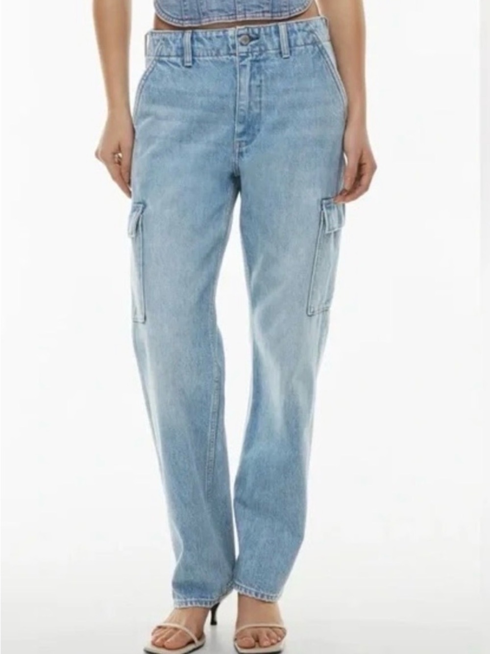 Denim Forum sz 28 90s Edie Lo- Rise Light Blue Cargo Jeans Utility Style VGUC